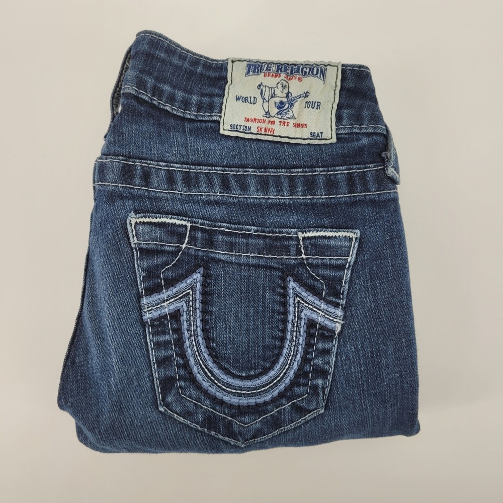 True Religion Skinny Jeans Womens 24 Blue Denim Low Rise Made in USA